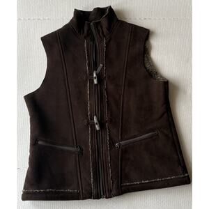 WOOLRICH Womens Faux Suede Vest Brown Full Zip Toggle Closure Zip Pockets Medium